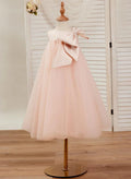 Sunnypetal Classic Pink Sleeveless A-Line Flower Girl Dress with Satin Bow